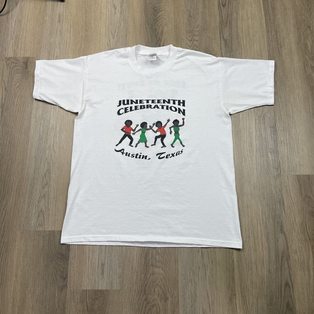 Vintage Juneteenth Celebration Shirt Mens XL White Austin Texas Free At Last 90s